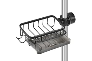 NAROSEBE Porta Spugna per Rubinetto Organizer Cucina per Lavello in Alluminio Portaspugna in Metallo per Lavello da Cucina Rack di Stoccaggio del Rubinetto per Sapone Spugna Strofinacci, Nero