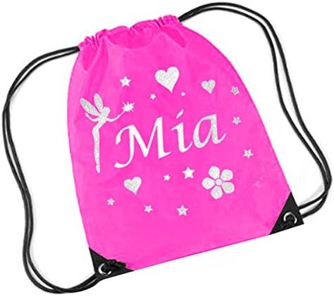 Girls Fushia Pink and Silver Personalised Gym Sac PE Bag, Ballet Bag