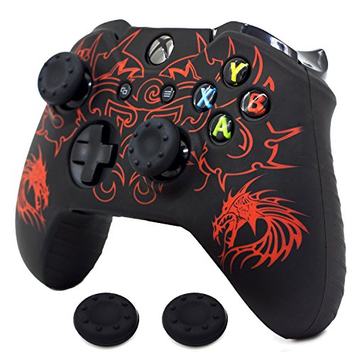 BRHE Xbox-One Controller Skin, Anti-Slip Silicone Cover Protector Case Accessories Set for Microsoft Xbox 1 Wireless/Wired Gamepad Joystick with 2 Thumb Grips Caps (Red)