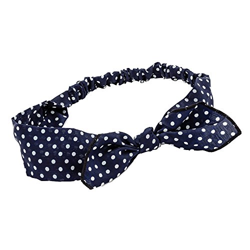 GIZZY® Ladies, Girls, Navy & White Polka Dot Elasticated Bow Headband, Head wrap.