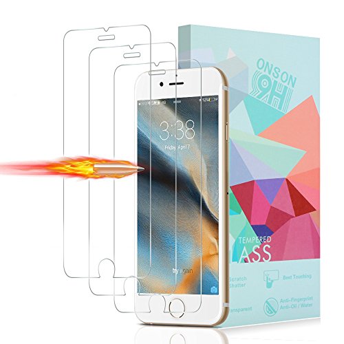 iPhone 7 / 6s / 6 Screen Protector, ONSONÂ® [3-Pack] Premium Tempered Glass Screen Protector for Apple iPhone 6 / 6s / 7 (4.7 inch) 9H Hardness and 3D Touch Compatible, Anti Fingerprint, No Bubbles