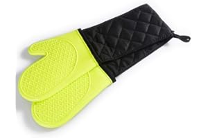 ATWG Double Oven Glove, Non-slip Kitchen Oven Mitts with Cotton Lining, Extra Long Silicone Oven Gloves for Grilling, Cooking, Baking, Microwave, Heat Resistant to 500 Degrees (Green)