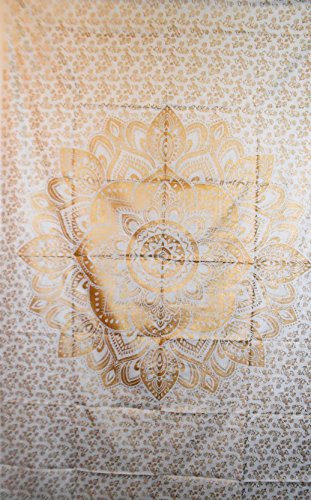 Traditionelle Jaipur Lotus Mandala Wandteppich, Golden Ombre indischen Wandbehang, Bohemian Schlafsaal, Zimmerdekoration Hippie Picknick Werfen, Boho Strand Decke - 3