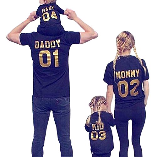 Minetom Famille Femme T-Shirt Manches Courtes Tops Mère Papa Bébé Imprimé Col Rond Pullover Vêtements De Famille Été Mode Chic Tee 04 Baby 80 CM