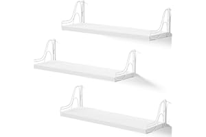 SRIWATANA Large Floating Shelves for Wall Shelf Set of 3 with 43.5cm Length, Modern Display Shelves for Bedroom, Kitchen, Bathroom, Living Room and More, White