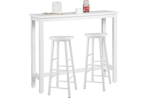 WOLTU Mesa Alta de Barra Cocina, Mesa Bar con 2 Taburetes de Bar, Juego de Comedor para Bar, Comedor, Isla Cocina, Taburetes Redondos, Estructura de Metal, Diseño Industrial, Blanco