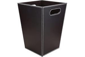 KINGFOM™ Classic Leather Waste Bin, Creative Waste Paper Basket, Storage Bin for Office, Home and High Class Hotel (Brown- Tabby (Square))