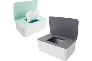 Anruyi 2 Stück Feuchttücher Boxen, Kindertuchbox Kunststoff Toilettenpapier Box feuchte Tücherbox Serviettenbox mit Deckel Spender Tissue Aufbewahrungskoffe Tücherbox für Zuhause Büro(2 Farbe)