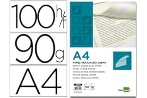 Papel verjurado liderpapel a4 90g/m2 crema paquete de 100 hojas