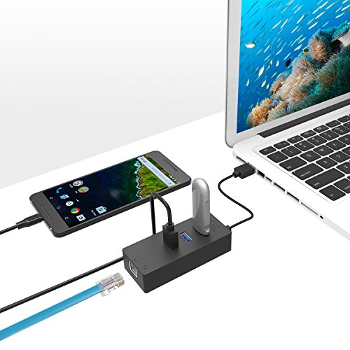 ICZI vernickelt USB 3.0 HUB, 3x USB 3.0 Ports mit ethernet, ohne Ladeport, für MacBook,Windows Laptop andere USB 3.0 kompatibel Geräten, Schwarz (3x Port mit ethernet) - 6
