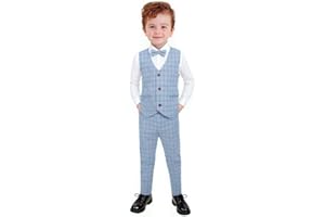 YILAKU Set di Abbigliamento per Bambini e Ragazzi 4 Pezzi Camicia a Maniche Lunghe + Papillon + Gilet + Pantaloni Eleganti Abiti da Cerimonia Smoking da Ragazzo 3-7 Anni