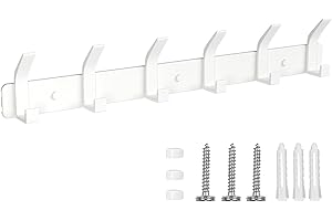 TENXSNUG Kleiderhaken Wand Garderobenleiste, Rostfrei Hakenleiste Garderobe Garderobenhaken Wandhaken mit 6 Haken, Wandgarderobe Gaderobenhakenleiste Jackenhalter für Küche, Bad und Schlafzimmer, Weiß