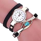 Damen Uhren, Kingwo neue Weihnachtsmode Frauen Diamant Wrap Around Leatheroid Quarz-Armbanduhr (A)