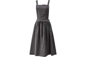 HRUNVC Cotton Linen Aprons Plain Japanese Style Women Art Flower Shop Clothing for Women Kitchen Cooking Aprons Retro Literature Bib Aprons Womenwith Large Pockets