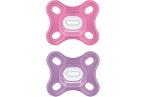 MAM Comfort Schnuller im 2er-Set, besonders kleiner und leichter Baby Schnuller für Früh- & Neugeborene aus 100% Silikon, mit weichem MAM SkinSoft Saugteil & Schnullerbox, 0-3 Monate, pink