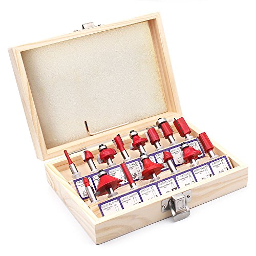 HUYU 15 PCS Router Bits Set 1/4" Shank Tungsten Carbide Milling Cutter Tools Kit