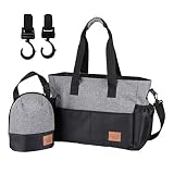 Aosbos Baby Wickeltasche Große Kapazität Kinderwagen Organizer, 37.5 x 17 x 30cm, Schwarz (2-teilige)