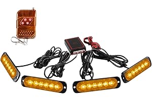 Sidaqi LED Emergency Strobe Lights With Remote Control,Amber 4IN1 24LED Grille Warning Flashing Construction Ploice Light Waterproof 12V