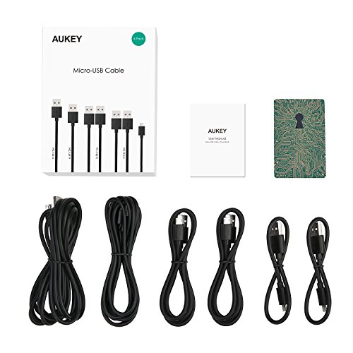 AUKEY Micro USB Kabel 6 Stk. 3m*1 + 2m*1 + 1m*2 + 0,3m*2 Ladekabel und Datenkabel für Android Smartphones wie Samsung/HTC/Huawei /Kindle Schwarz - 7
