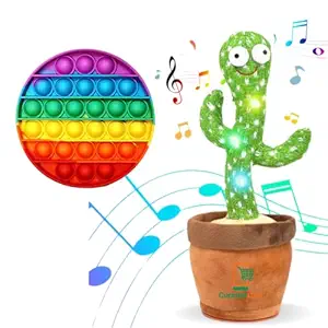 Curated Cart Dancing Cactus Toy with 1 Round Popit Free , Talking Cactus Toy , Singing + Recording + Dance + Sing , Repeat What You Say and Sing Electronic Cactus Toy Decor for Kids / Boys / Girls with USB charger