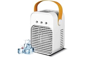 Raofuo Evaporative Air Cooler, 65W Mobile Air Conditioner 60° Oscillation 3 Modes/Wind Speeds Removable 10L Tank 12H Timer Low Noise w/Remote Control 2 Ice Box Cooling Fan for Home, Bedroom, Office