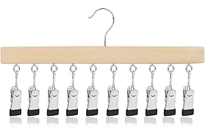 LMSAWK Organisateur de Chapeaux, Organiseur de Leggings pour Placard, 10 Pinces, Cintre en Bois à Rotation 360° pour Chaussettes, Masques Faciaux, Serviettes, Gants (Nature)