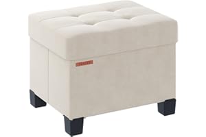 ABHENG Pouf Contenitore Velluto, Poggiapiedi, Cassapanca, Ottomana Rettangolare con Seduta Imbottita, Pouf Pieghevole per Soggiorno e Camera da Letto, 32 x 40 x 33,5 cm, Bianco Crema, ASND21W