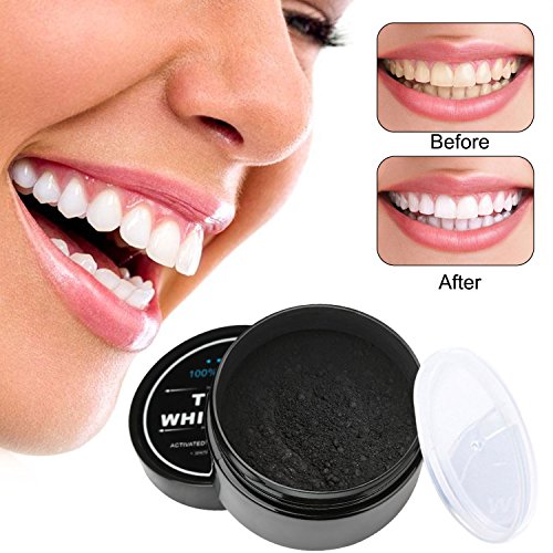 Pupow Polvo de Dientes,Blanqueador Dental de Carbón Activado,Dientes Blancos,Blanqueamiento de dientes,Polvo Blanqueador de Dientes,Teeth Whitening Powder,100% de Ingredientes Naturales