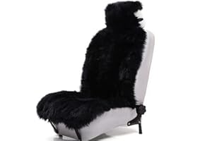 Sisha-A Winter Warm Authentic Australia Sheep Wool Car Seat Cover Luxury Long Wool Front Seat Cover Fits Most Car, Truck, SUV, or Van (Black)