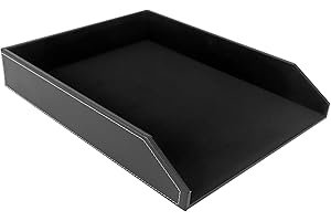 Giilayky Vassoio per Lettere da Collezione nel Pelle PU, Organizer da Scrivania per Documenti, Vassoio per Documenti da Ufficio Impilabile (Nero)