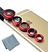 Produktbild Elfenstall 5 in 1 Clip-On Kamera Adapter Optische Weitwinkelobjektiv FishEye Fischauge Objektiv Linse & Micro Objektiv Linsen - Fischaugenobjektiv + Weitwinkel + Mikroobjektiv + 2X EXT Barlow + CPL Polfilter für ihr Smartphone Handy oder Tablet - Universal Clip für Apple Iphone 4 / 4S / 4G / 5 / 5G / Apple I phone 6 / Iphone 6 plus / I Phone 7 in der Farbe (rot)
