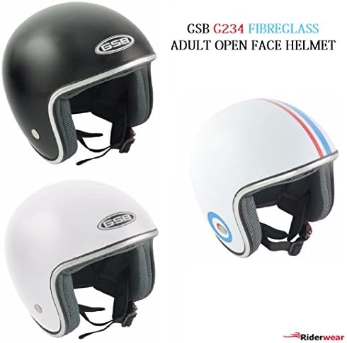 Open Face Helmet GSB G234 Fibreglass Motorcycle Motorbike Touring Retro Style Adult Scooter Helmet All Colors - White - L