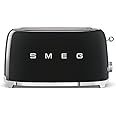 Smeg Tsf02BlUK, 50'S Retro Style 4 Slice Toaster,6 Browning Levels,2 Extra Wide Bread Slots, Defrost And Reheat Functions, Removable Crumb Tray, Black, 1 Year Warranty