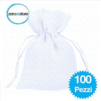 Sacchetto stoffa juta con merletto e tirante 10x12 cm
