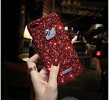 DataCC Crystal Rhinestone Goose Jewel Red/Black Sparkly Sequin Design Glitter Bling iPhone Case For iPhone 6/6s 6plus 7/7plus 8/8plus Christmas New Year Gift Wishes (iPhone X, Goose Red)