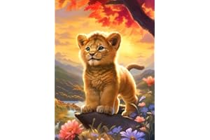 GLXPOG 5D Petit Lion Diamond Painting, DIY Peinture Broderie Diamant Painting Kit Complet, Bricolage Diamant Artisanat Strass Point de Croix Painting pour Adultes Enfants 30x40 cm