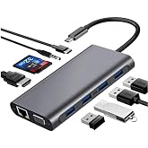 Coverzone Type-C To HDMI Adapter 11 In 1 Four USB 3.0 Ports 4K HDMI VGA Type C PD USB3.0 RJ45 Ethernet SD TF Card