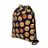 Turnbeutel Fullprint All Over Emoticon Emoji Black Smileys Beuteltasche Hipsterbag -