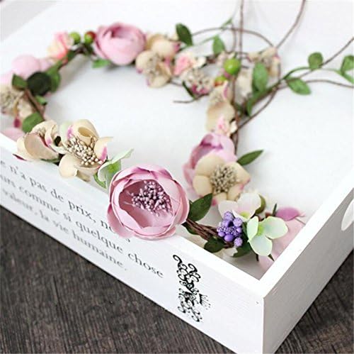 GCF® Women Rose Flower Headband Wreath Kids Party Floral Garlands Ribbon Adjustable Flower Crown Wedding Hair Accessories