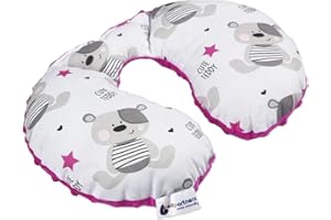 Medi Partners Almohada Cervical Coche Bebe cojin cuello niños cojín viaje - 100% Algodón/Minky Avion Neck Travel Pillow Almohadilla Cervicales Nino (Teddy con Minky rosa oscuro)