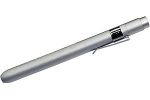 ROLSELEY Lampe torche LED réutilisable avec jauge de pupille pour infirmières, vétérinaires, médecins avec clip de poche, 2 piles AAA incluses (3 couleurs) (argent)