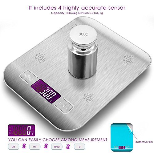 Digitale Küchenwaage,Splaks Hohe Präzision Electronische Waage Digitalwaage Briefwaage mit großem LCD-Anzeige und einem rostfreien Platform zum Messen von Zutaten wie Gewürzen,Mehl,Reis,Briefen und Briefmarken-Silbrig - 3