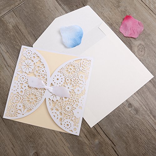 Tinksky Einladungskarten Hochzeit mit Farbband Bowknot Dichtungen-10 Stück - 2