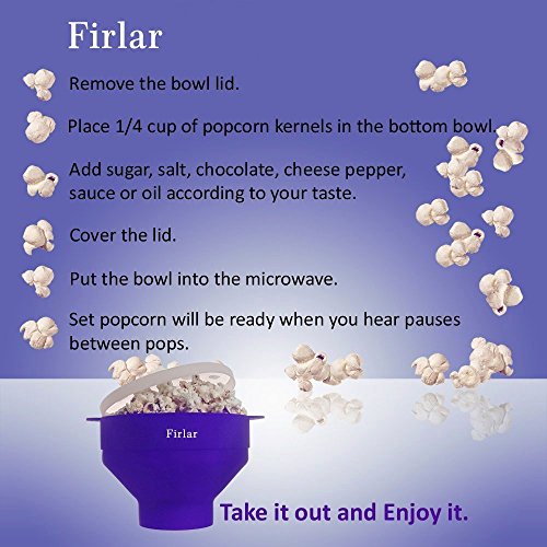 firlar Mikrowelle Popcorn Popper stabile praktische Griffe, Silikon Popcorn Maker, Schüssel mit Deckel, zusammenfaltbar (blau) - 6