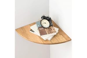 GIEANOO Rustykalny dębowy pływający regał narożny z zaokrąglonym końcem do głośników, książek, dekoracji, drewniana półka narożna, dąb, promień 35 cm (naturalny dąb, 35 cm)