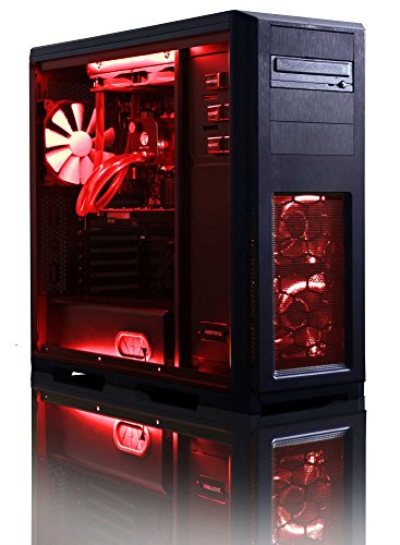 VIBOX Precision 6.218 Gaming PC – 4,2GHz AMD FX Quad-Core Prozessor, GT 710 GPU, preiswerte, Wassergekühlter Desktop Gamer Computer mit Spielgutschein, Rot Innenbeleuchtung, lebenslange Garantie* (4,2GHz übertakteter Superschneller AMD FX 4300 Quad-Core Prozessor CPU, Nvidia GeForce GT 710 1GB Grafikkarte GPU, 8GB DDR3 1600MHz RAM, 1TB HDD Festplatte, Raijintek Triton Wasserkühler, 400W 85+ Netzteil, Phanteks Gehäuse, AM3+ Mainboard, Ohne Windows Betriebssystem) - 2