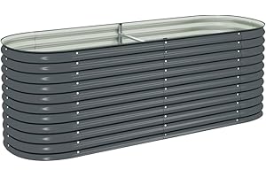 vidaXL Lit Surélevé 240x80x81 cm Acier Galvanisé Gris Jardinière Pot de Fleurs