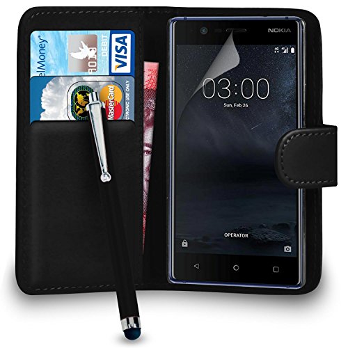 Nokia 5 Premium Leather Black Wallet Flip Case Cover With Big
