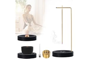 LUMINARYLAIR Quemador De Incienso Al Revés 3 en 1, Madera Soporte para Varillas de Incienso con Bobina de Cono y Incienso 9 Agujeros, para Decoración del Hogar, Oficina, Yoga, Meditación (Negro)