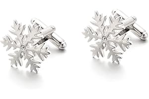 SHIPITNOW Boutons de Manchette Noel - Flocons de Neige Coloris Argent - Hiver - Homme Réveillon - Vendu par Paire